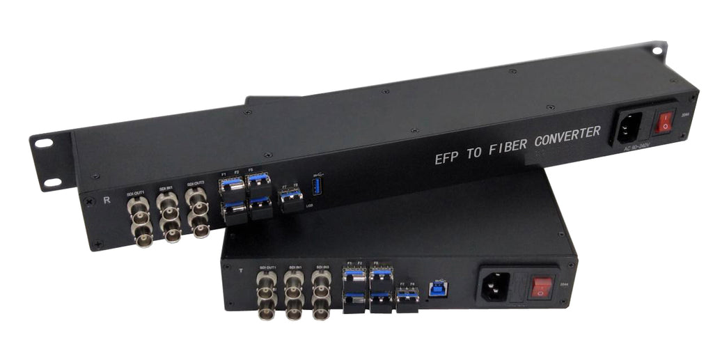 6 Channels 3G SDI over Fiber Extender with USB 3.0 port,  mounted in 1U chassis