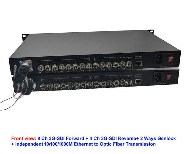 EFP-Glasfaserkamerasystem mit bidirektionalem 12G-SDI/1 Kanal 3G-SDI/10/100/1000 Ethernet/Genlock, funktioniert mit SMPTE Hybrid Elimination Device Adapter über 10 Kilometer Singlemode-Glasfaser.