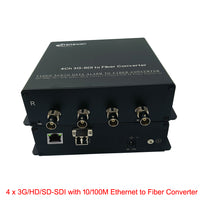 4 Ch x 3G/HD/SD-SDI Over Fiber Extender to 10Km with 10/100M Ethernet, 4K SDI to Fiber Converter,4K UHD at 60fps over Fiber